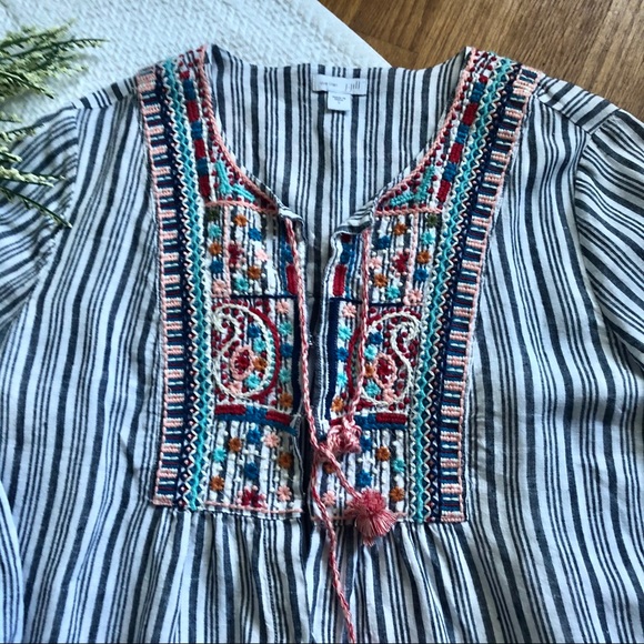 J.Jill Love Linen Striped Embroidered Top Jacket S - Picture 10 of 11